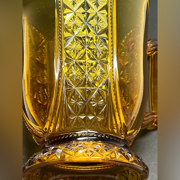 Antique EAPG Amber Water Pitcher Fan and Starburst Pattern Late 1800s Victorian - Picture 7 of 15